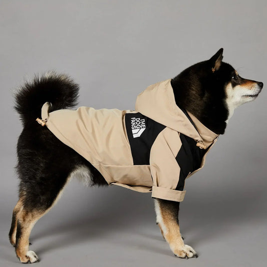 Beige Windproof Dog Face Raincoat – Hoodie for Small & Large Dogs