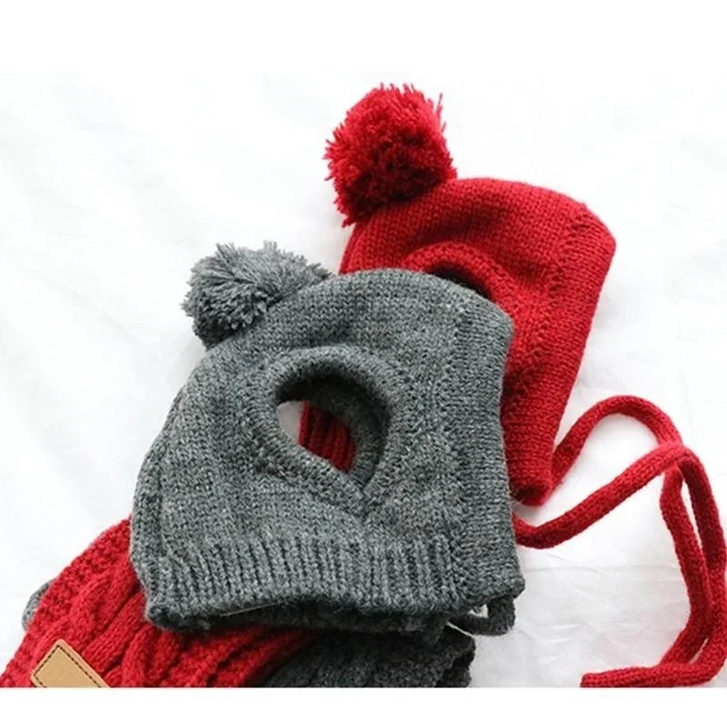Red Winter Dog Hat & Scarf – Knitted Winter Wear for Puppies