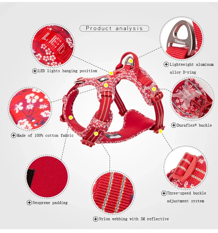 TrueLove Floral Pet Harness – No-Pull, Breathable & Reflective for Dogs & Cats