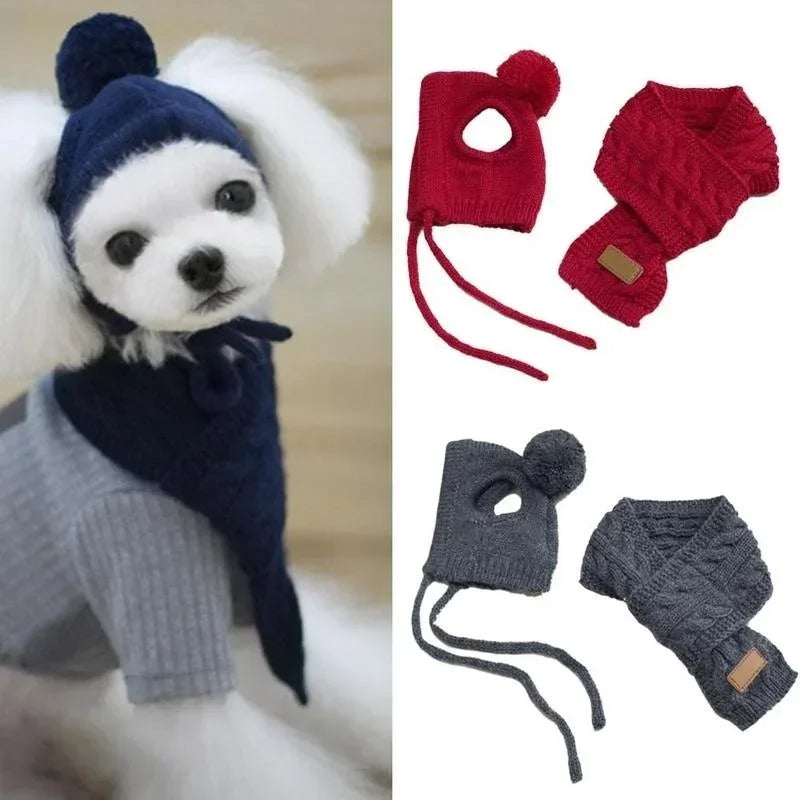 Red Winter Dog Hat & Scarf – Knitted Winter Wear for Puppies
